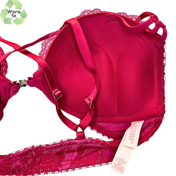 Victoria’s Secret Red and Pink Lace and Floral Bombshell Bra Size 34B - Picture 3 of 4